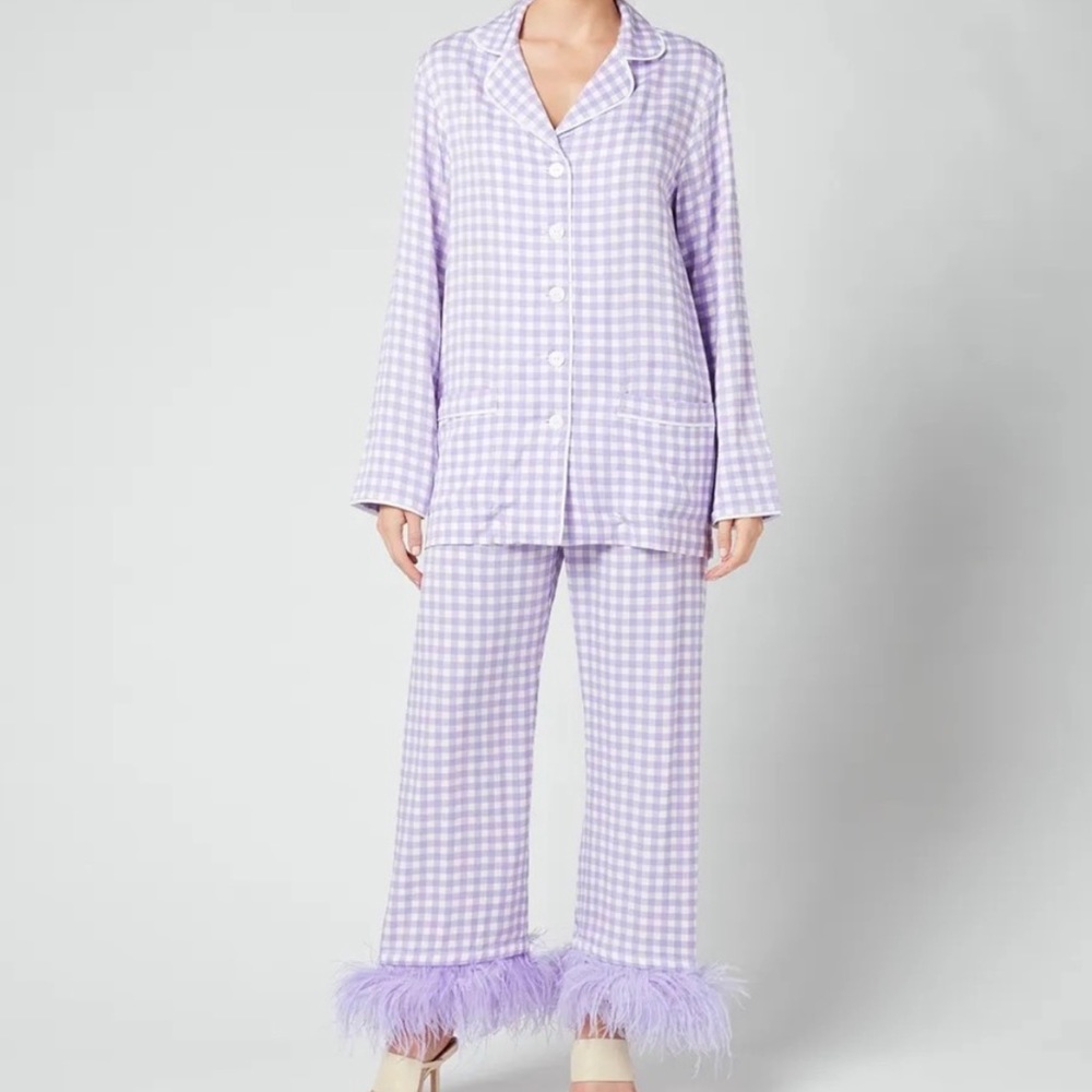 SLEEPER gingham check feather party pajama set